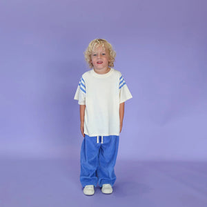 Knitted Stripe Sleeve Knitted Tee - Blue/Milk
