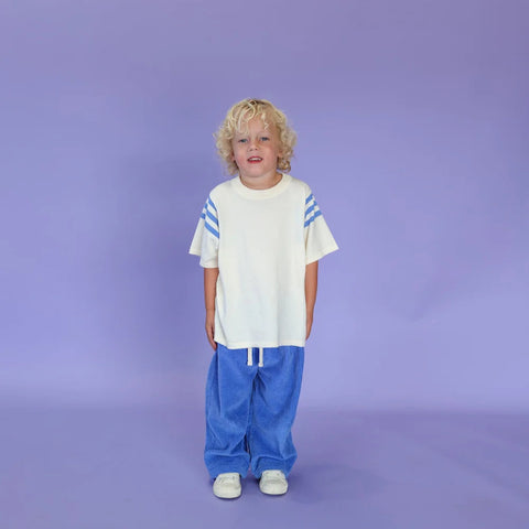 Knitted Stripe Sleeve Knitted Tee - Blue/Milk
