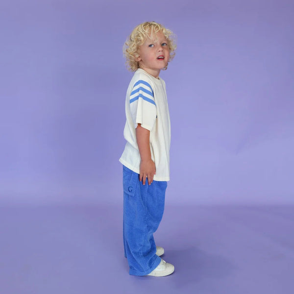 Knitted Stripe Sleeve Knitted Tee - Blue/Milk
