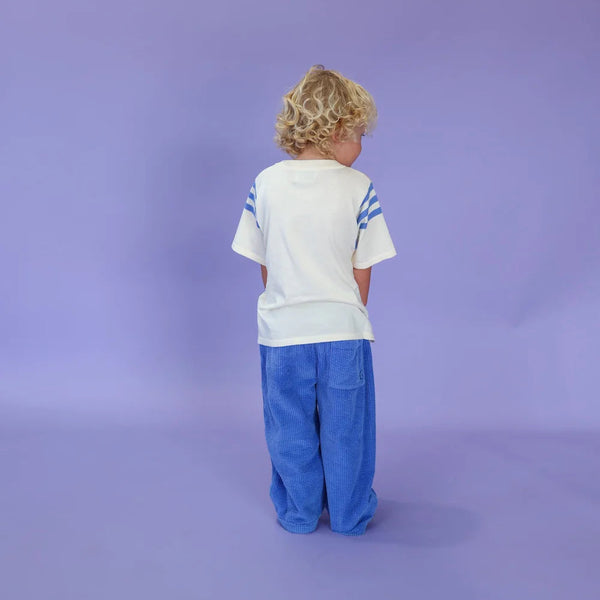 Knitted Stripe Sleeve Knitted Tee - Blue/Milk