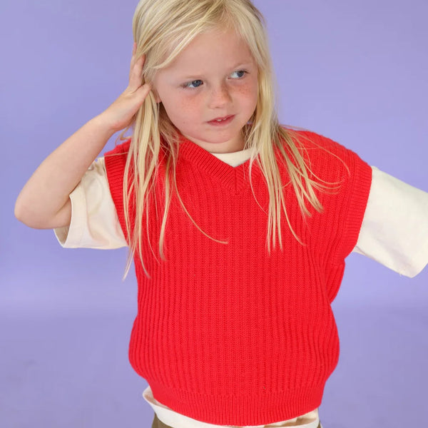 Chunky Rib V-Neck Vest Flame