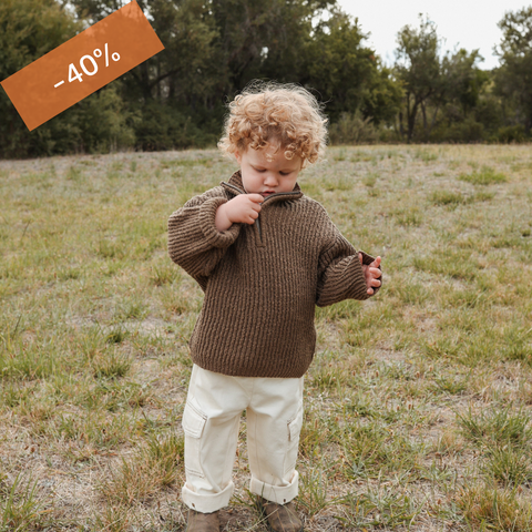 Slub Yarn Zip Pull Over - Clay