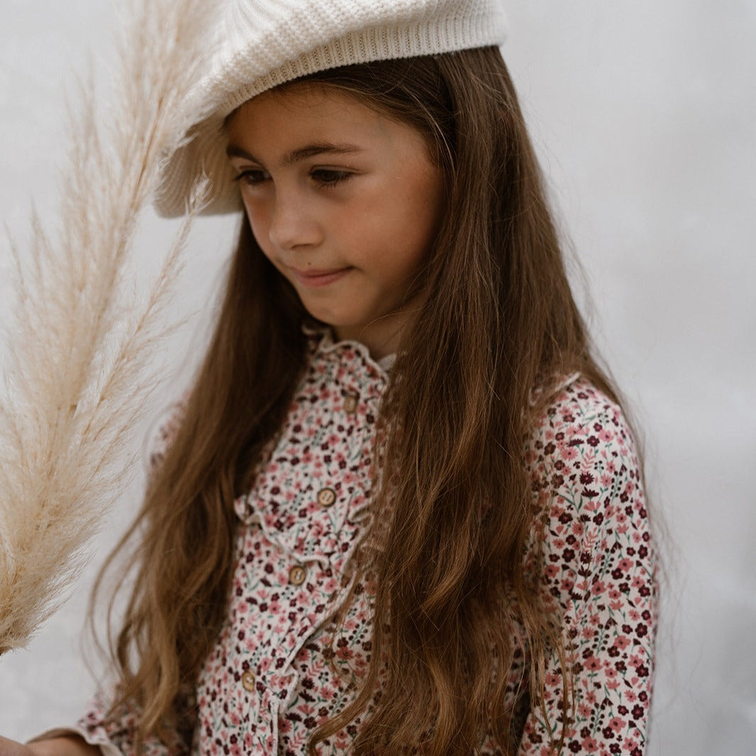 Ruffle Blouse - Beige Flower