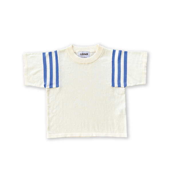 Knitted Stripe Sleeve Knitted Tee - Blue/Milk