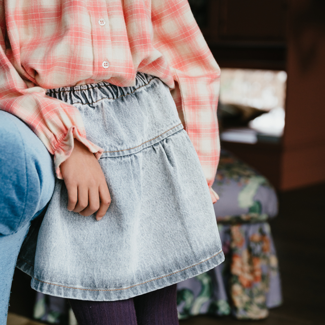 Jeans Ruffle Skirt - Washed Light Grey