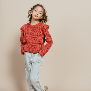 Ruffle Sweater Velour - Red Leopard