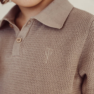 Richie Knitted Polo Longsleeve - Taupe