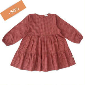 LAATSTE - Check Button Dress - Rosewood