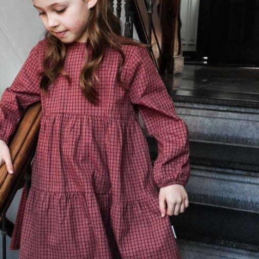 LAATSTE - Check Button Dress - Rosewood